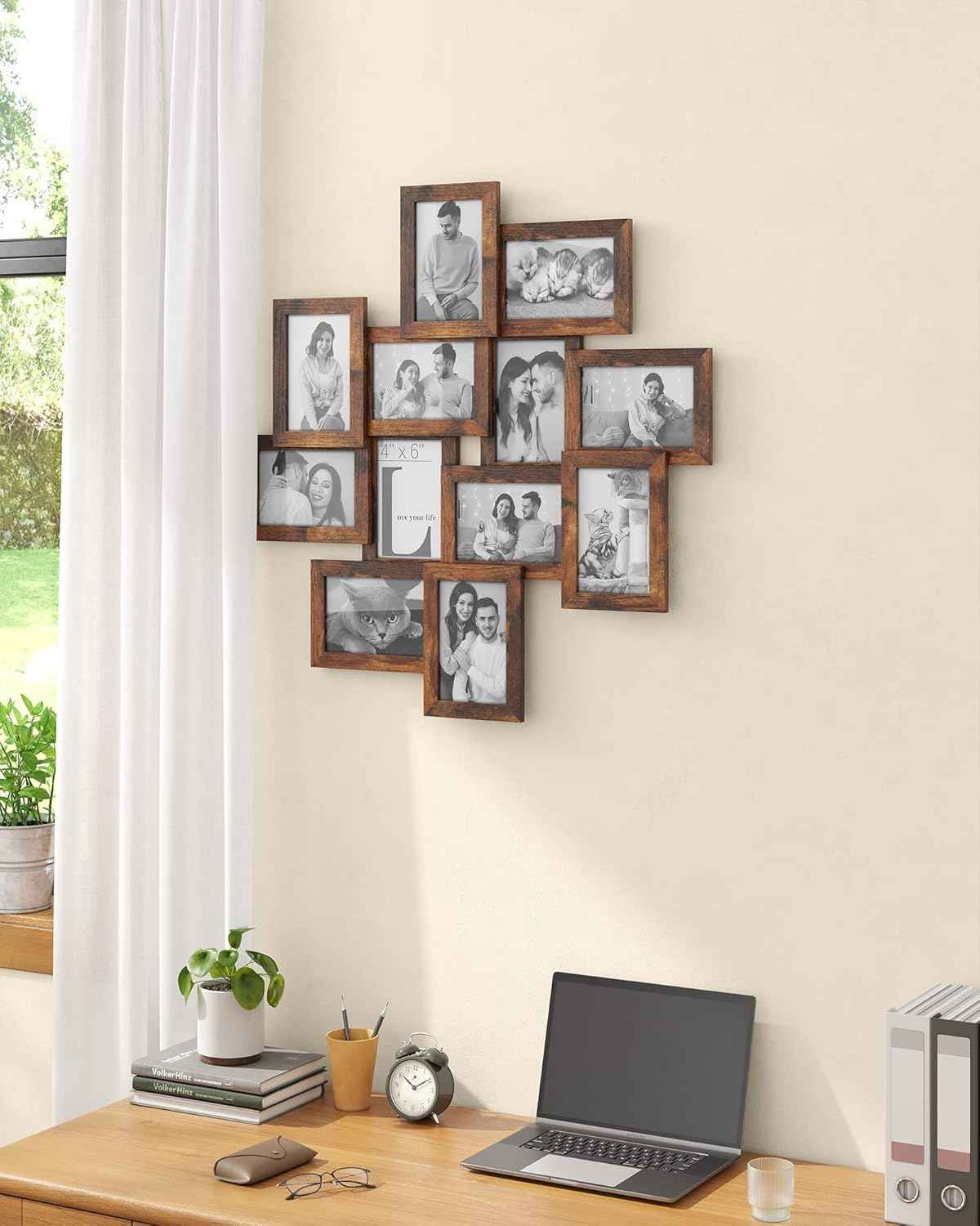SONGMICS 4x6 Collage Picture Frames, 12-Pack Photo Collage Frame for Wall Decor, Glass Front, Assembly Required, Christmas Gift, Rustic Brown URPF022X01