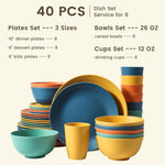 Homienly 40-Piece Unbreakable Wheat Straw Dinnerware Set, Service for 8