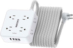 Surge Protector Power Strip - CHCORE 5Ft Braided Extension Cord with 8 Outlets with 4 USB (2 USB C) Charging Ports, Flat Plug Multi Plug Outlet Extender Charging Station for Home Office, ETL, White