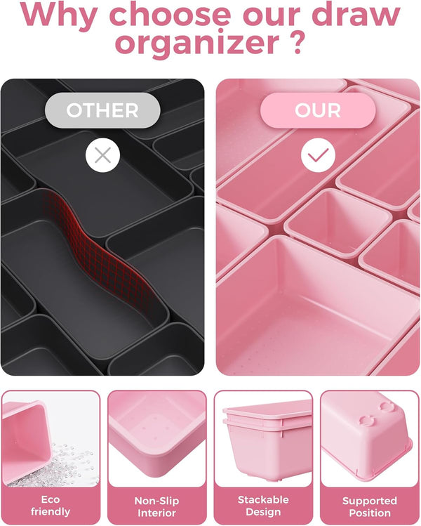 25 PCS Plastic Drawer Organizers Set for Makeup, Jewelry, and Utensils