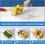 6-pack clear plastic pantry organizers and storage with 2 dividers for kitchen fridge organization