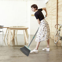 Upgrade Broom and Dustpan Set, Large Size and with Long Handle, Upright,Ideal for Indoor Outdoor Garage Kitchen Room Office Lobby Use (Green)