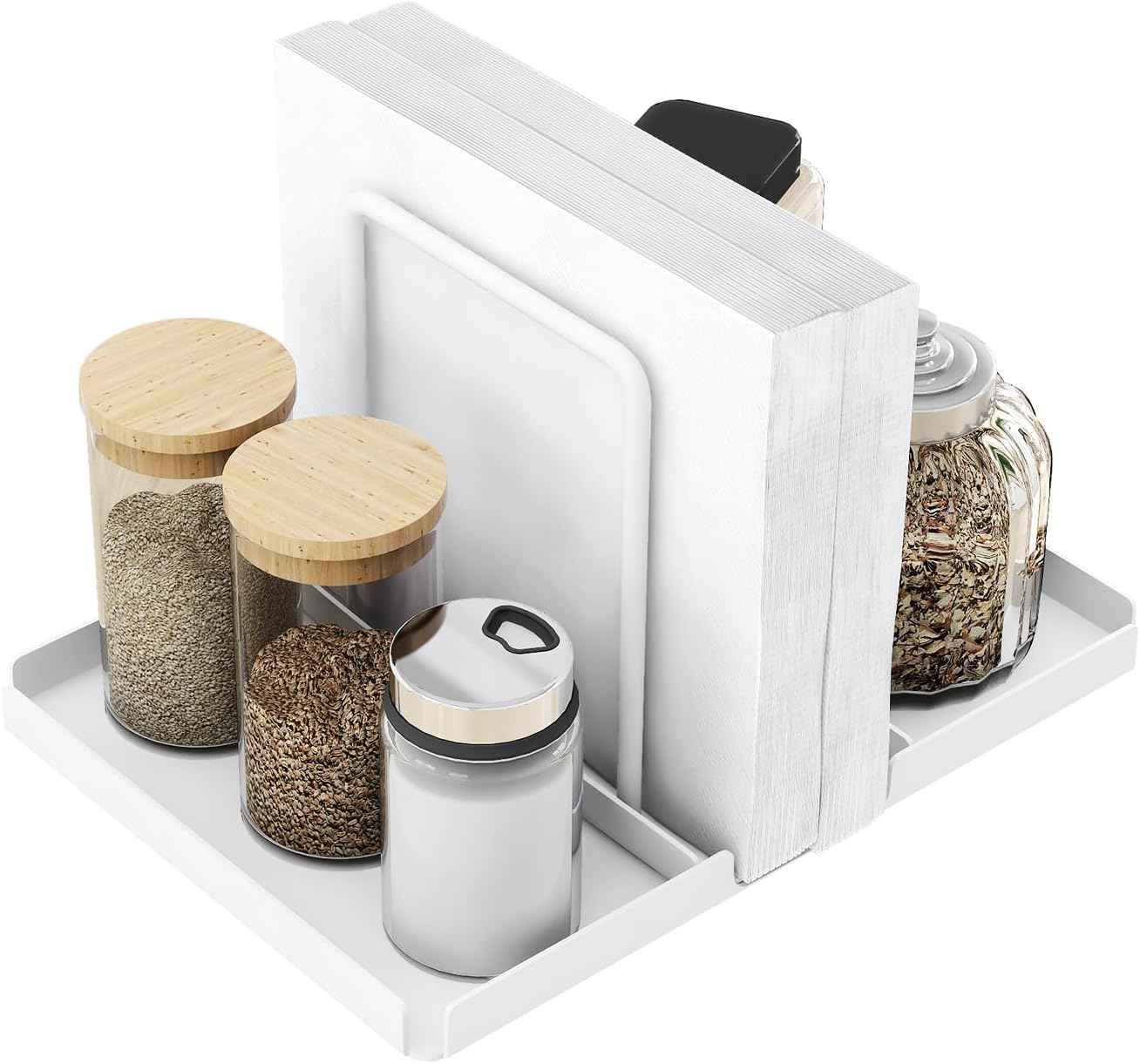 Napkin Holder for Table, Metal Napkin Holder with Salt and Pepper Shakers Caddy, Standing Paper Napkin Storage for Kitchen Dining Table Decor, Black