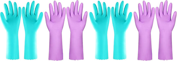Elgood Reusable Dishwashing Cleaning Gloves with Latex free, Cotton lining,Kitchen Gloves 2 Pairs,Purple+blue Medium