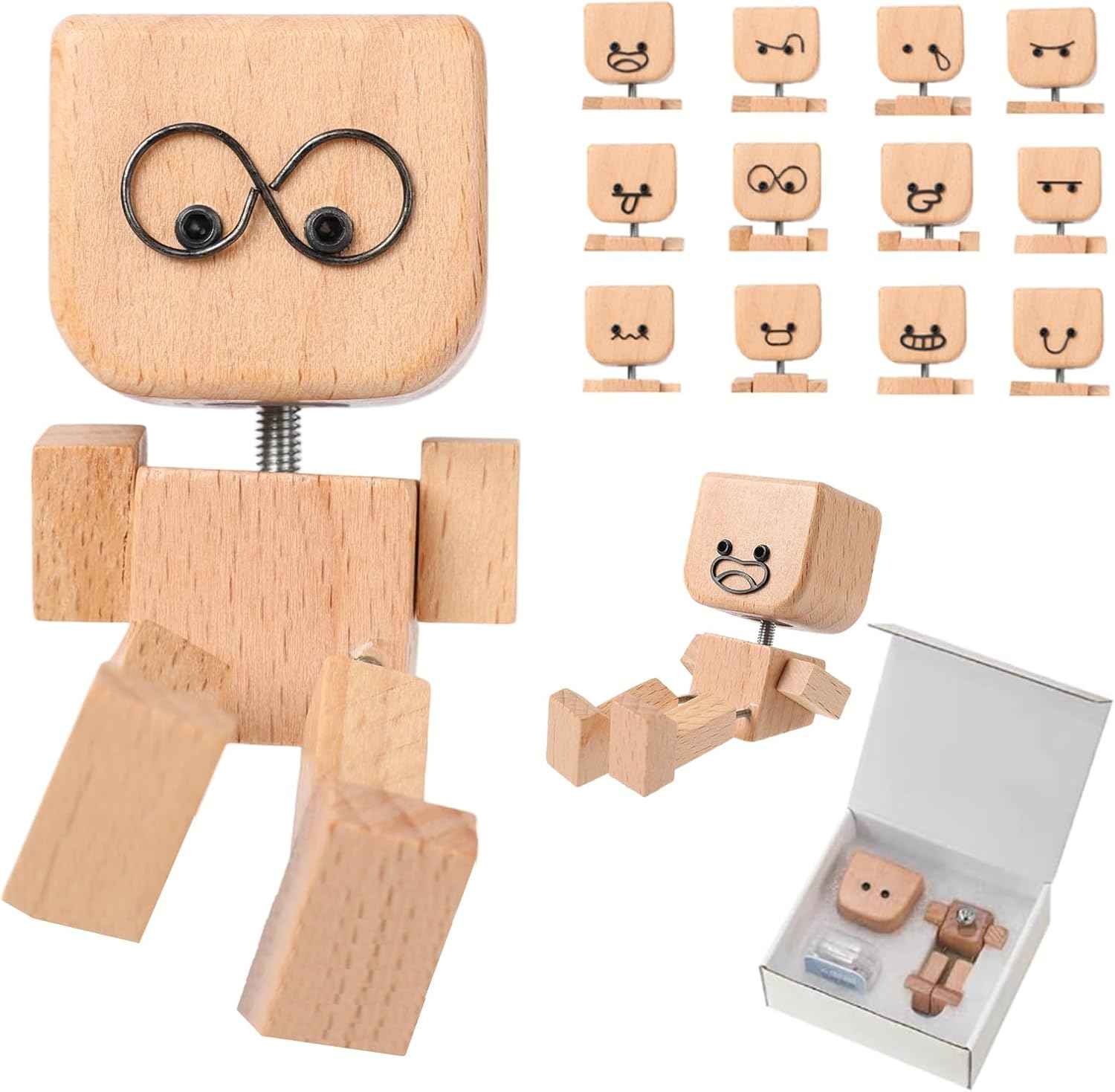 Shaking Wooden Man, Shaking Wooden Man Figurine for Car Dashboard with 12PCS, Funny Cars Ornaments Wood Desktop Decor,Car Dashboard Accessories and Desk Decoration