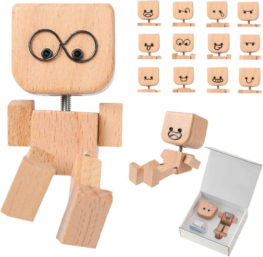 Shaking Wooden Man, Shaking Wooden Man Figurine for Car Dashboard with 12PCS, Funny Cars Ornaments Wood Desktop Decor,Car Dashboard Accessories and Desk Decoration