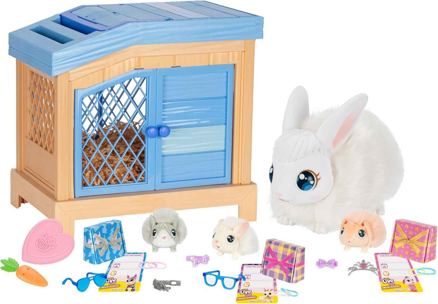 Little Live Pets Bunny Mini Interactive Toy Set, Hutch Animal Playset with 3 Surprise Babies, 20+ Sounds, Bunny Accessories for Girls Ages 3+
