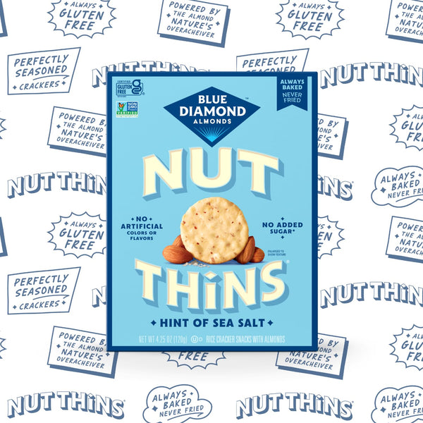 Blue Diamond Almonds Nut Thins Gluten Free Cracker Crisps, Hint of Sea Salt, 4.25 Oz Boxes (Pack of 6)