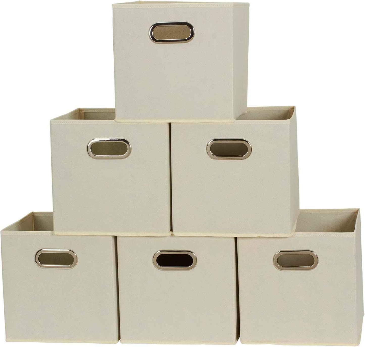 Household Essentials Foldable Fabric Storage Bins 6 Piece Set, Strong Poly-Woven Fabric, Sturdy Chipboard Sides, Grommet Front Handle, Stackable and Foldable, Classic Design, Black
