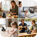 TARKARI Wireless Induction Speaker, 5 in 1 Bluetooth Speaker, 360° Rotation Cell Phone Stand with Colorful Ambient Light Compatible with iPhone iPad Android Tablet, Birthday Gifts for Women Men Him