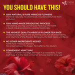 100% Natural Hibiscus Flowers Tea Bags, Loose Flower Herbal Tea, No Sugar, No Caffeine, No Gluten, Vegan