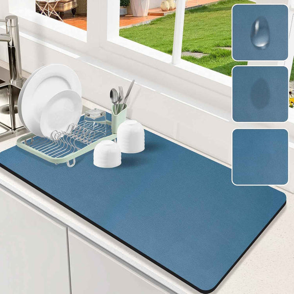 Dish Drying Mat for Kitchen Counter, 12"x19" Dish Drying Pad with Non-slip Rubber Backed, Hide Stain Anti Absorbent for Kitchen Counter, Drying Mat for Coffee Machine Dish Rack (Grey)