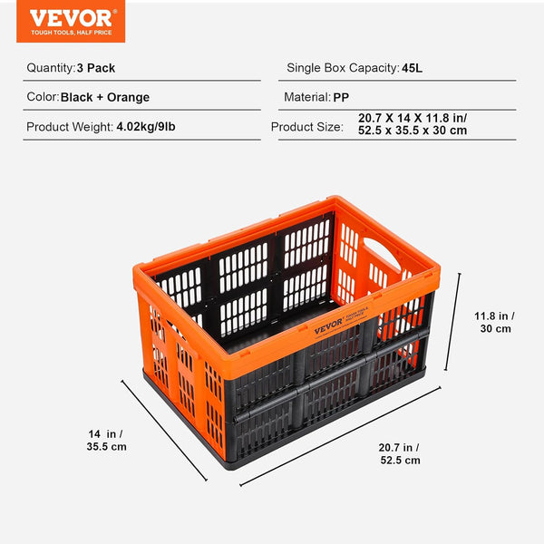 45L Collapsible Milk Crates 3 Packs for Storage and Organization