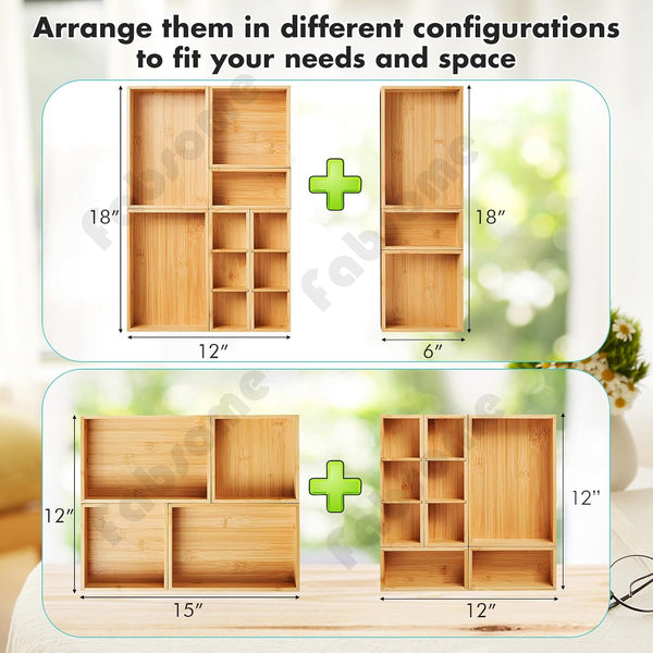 Bamboo Wood Drawer Organizer Set for Kitchen Bathroom Office