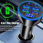 Super Fast Charge USB C Car Phone Charger Adapter 6 in 1 with Voltage Display 250W Multi Port Cigarette Lighter USB Charge for iPhone 16 15 14 13 12 11 Samsung Galaxy Huawei Oneplus Oppo Vivo