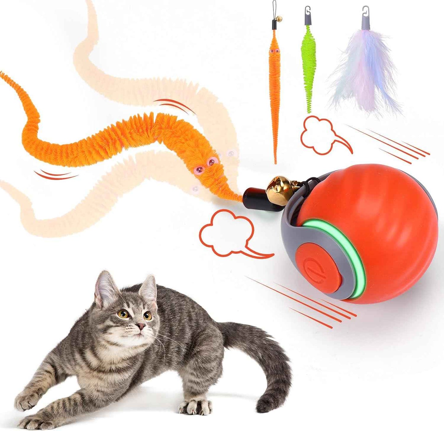 BABORUI Interactive Cat Toy Ball - Automatic Interactive Cat Toys for Indoor Cats with 3 Tails, 2 Speeds Rechargeable Cat Enrichment Toys for Small/Medium/Large Cats to Keep Them Busy(Blue)