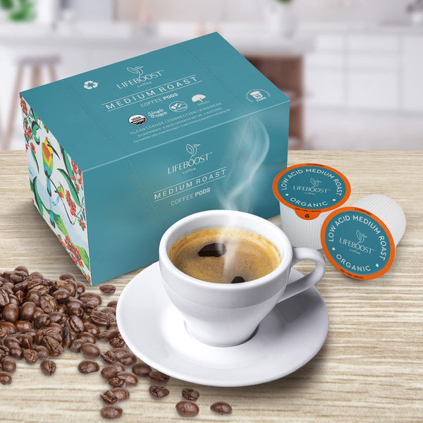 Lifeboost Medium Roast Low Acid Coffee K Cups - Single Origin Organic Coffee Pods