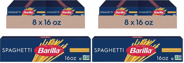 Barilla Spaghetti Pasta, Non-GMO, Durum Wheat Semolina, Kosher Certified, 16 oz. Box (Pack of 8)
