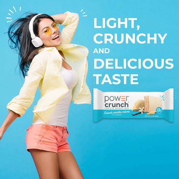 Power Crunch Protein Energy Wafer Bars, French Vanilla Creme, 1.4 Ounce, 12 Count