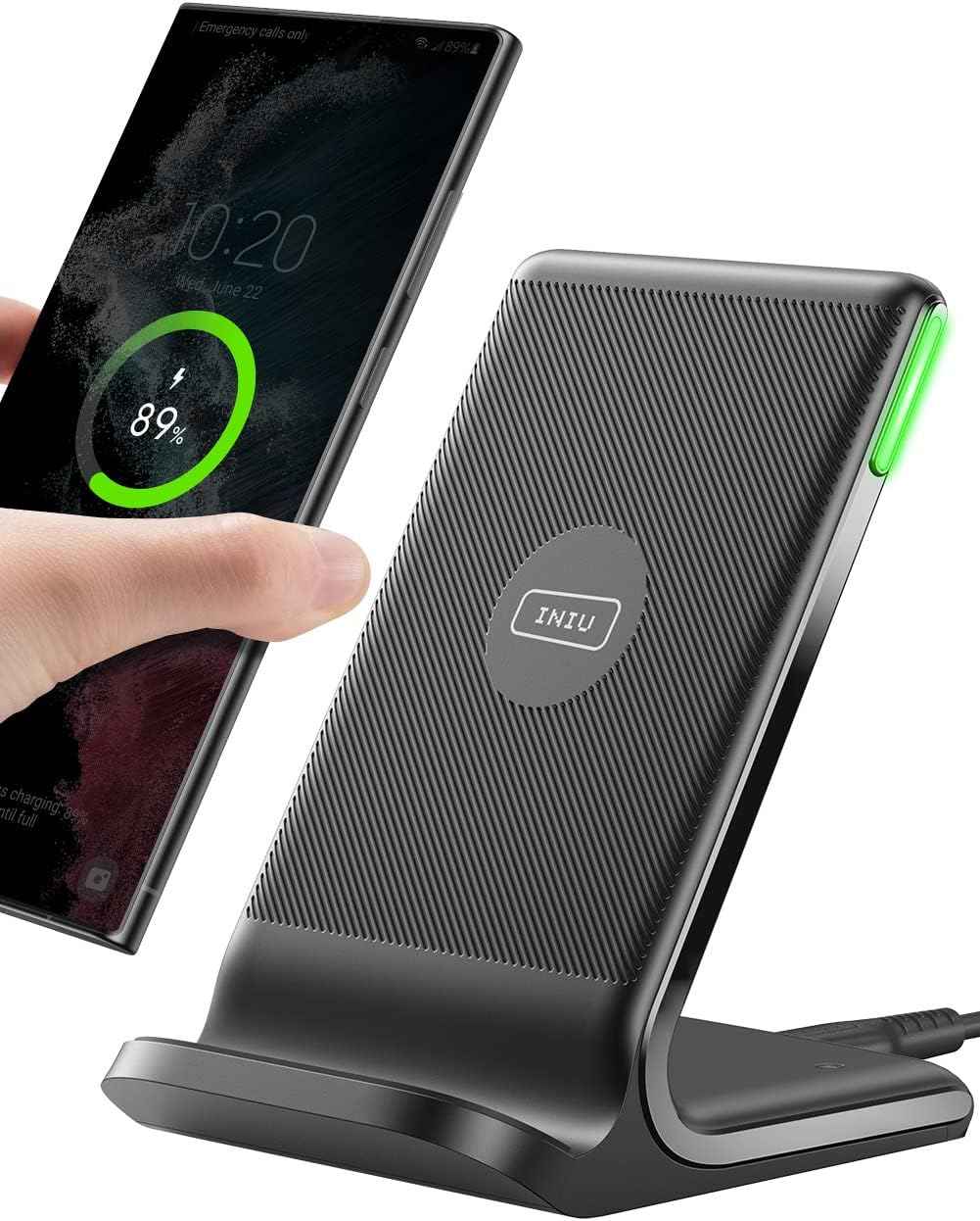 INIU Wireless Charger, 15W Fast Qi Certified Wireless Charging Station with Sleep-Friendly Adaptive Light Compatible with iPhone 17 16 15 14 13 12 Pro Max Samsung Galaxy S25 S24 S23 Note 20 Google etc