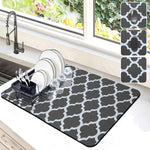 Dish Drying Mat for Kitchen Counter, 12"x19" Dish Drying Pad with Non-slip Rubber Backed, Hide Stain Anti Absorbent for Kitchen Counter, Drying Mat for Coffee Machine Dish Rack (Grey)
