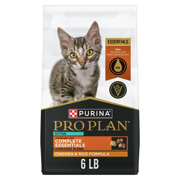 Purina Pro Plan Kitten Dry Food Chicken and Rice Formula Shredded Blend, High Protein, 6 lb Bag