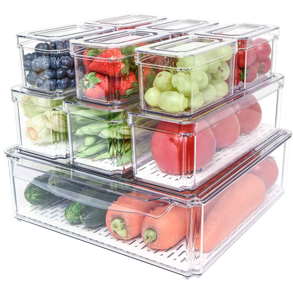 Pomeat 10 Pack Fridge Organizer with Stackable Bins and Lids for Food Storage Clear Containers