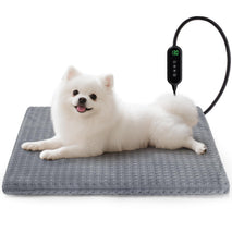 gray cat heating pad with adjustable temperature & timer for indoor cats, 18"x16", small