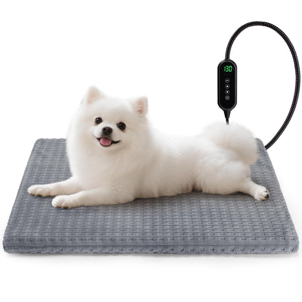 gray cat heating pad with adjustable temperature & timer for indoor cats, 18"x16", small