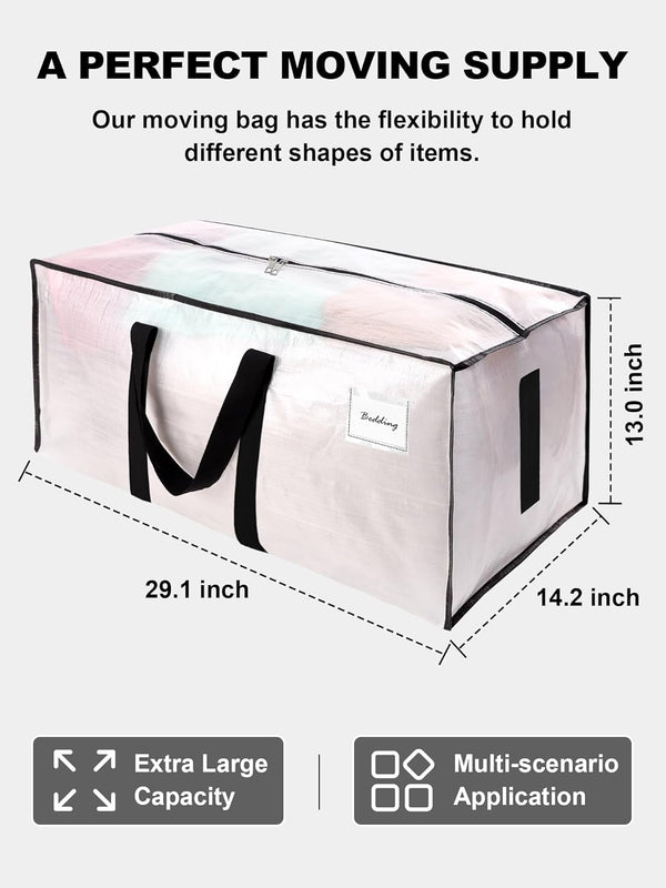 Heavy Duty Moving Bags with Strong Zipper and Handles - 8 Pack - Semi-Transparent