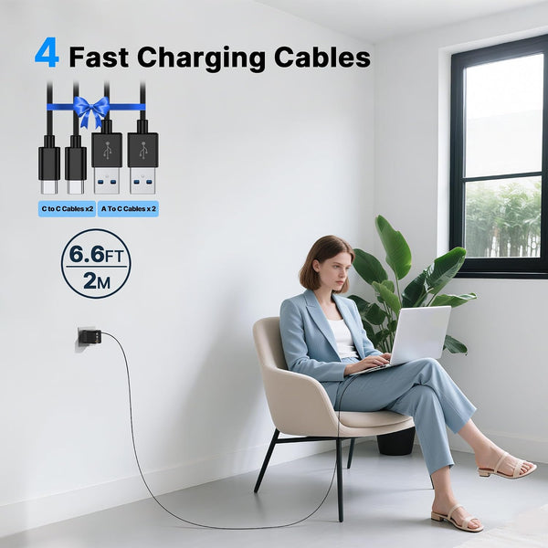 2 Pack 200W USB C Charger Block, Foldable 4-Port GaN5 Super Fast Charger USB C, Dual 65W Type C Charging Block, Laptop Fast Charging Adapter for MacBook Pro/Air, iPad, iPhone, Samsung Galaxy Black