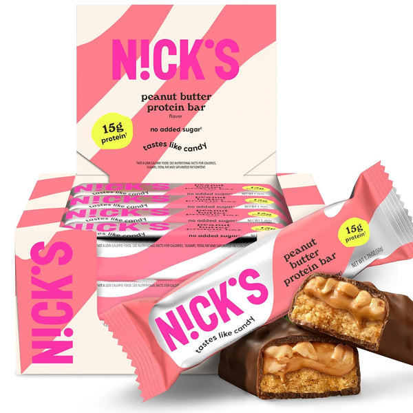 N!CK'S Protein Bars Salty Peanut Chocolate, 12-Count Box, 15g Protein, 200 Calories