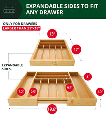 Luxury Bamboo Kitchen Drawer Organizer with Adjustable Storage