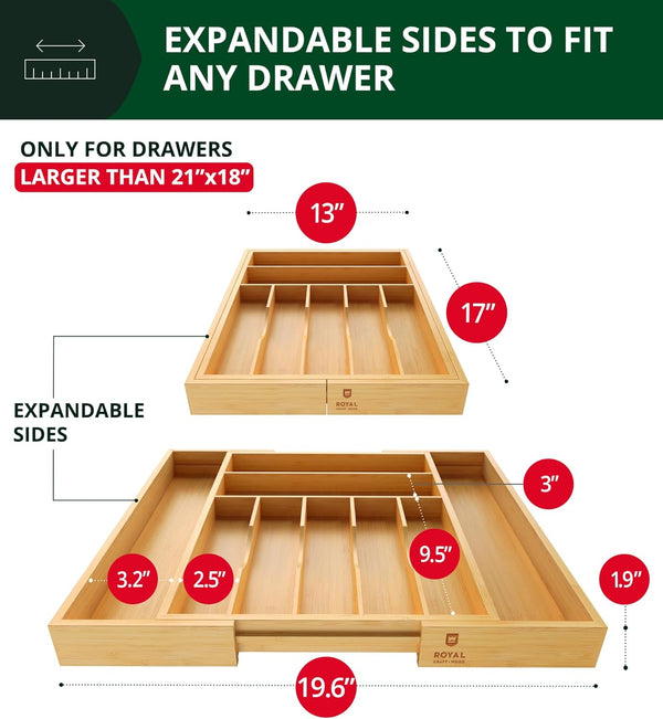 Luxury Bamboo Kitchen Drawer Organizer with Adjustable Storage