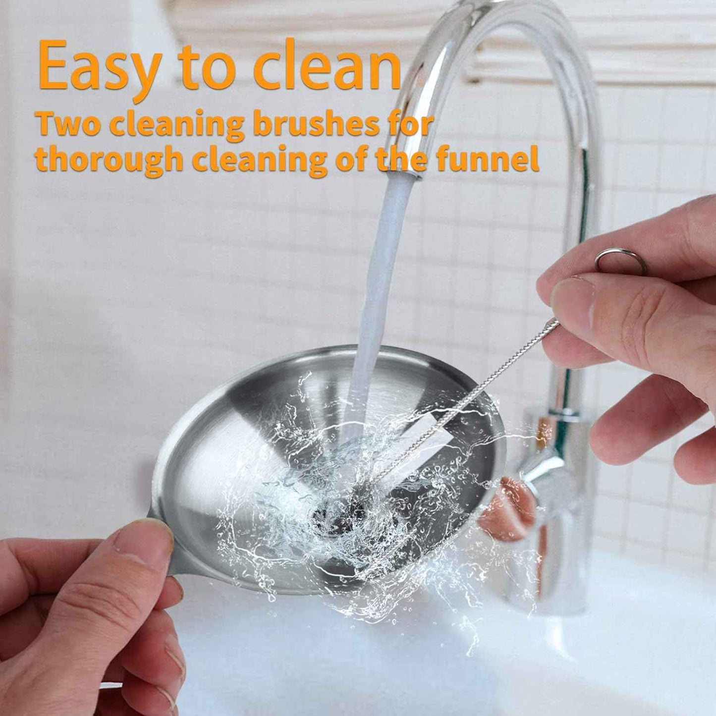 Metal Stainless Steel Funnel, Large Medium Small Funnel Set of 3, Food Grade Mini Funnels for Kitchen Use Filling Bottles Flask Cooking, 2 Brushes YLYL