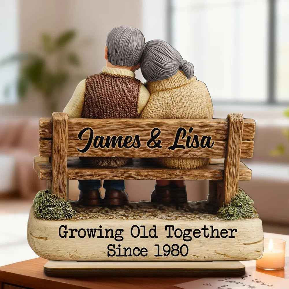 Personalized Gnome Couple Sign, Custom Names Romantic Gnome Love Wooden Table Sign, Cute Couple Home Decor, Anniversary Valentine Gift for Husband Wife