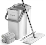 JOYMOOP Mop and Bucket Set with Wringer, Flat Mops for Floor Cleaning, Wall Mop Cleaner with Long Handle, Hardwood Floor Mop with 4 Microfiber Pads