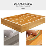 Bamboo kitchen drawer organizer for cutlery and utensils, adjustable and expandable
