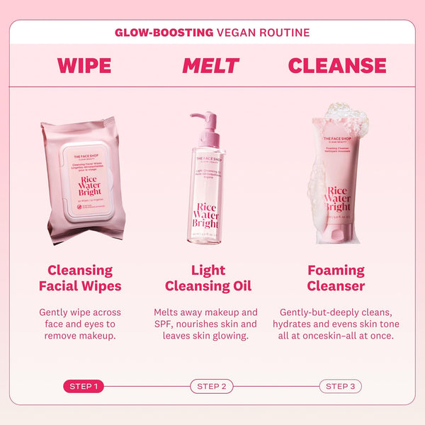 The Face Shop Rice Water Bright Makeup Remover Wipes with Rice Extract for Brightening and Moisturizing