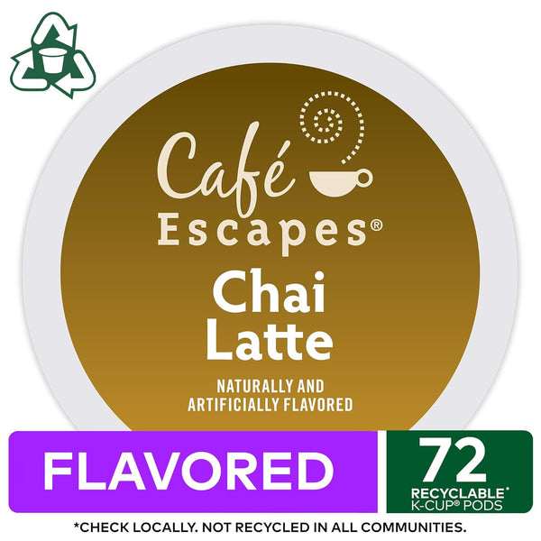 Cafe Escapes Chai Latte Keurig Single-Serve K-Cup Pods, 72 Count, Black Tea and Exotic Spices
