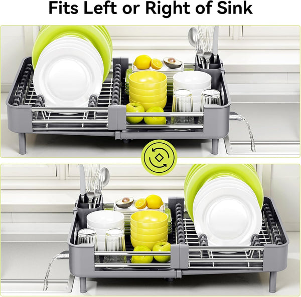 Urackify Stainless Steel Dish Drying Rack with Foldable Organizer