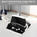 Broom and Dustpan Set for Home, 51-in Long Adjustable Handle Angle Broom and Dustpan Combo Set with Dust Pan Teeth to Clean Hair for Home Kitchen Office Lobby Floor Garden (Black&White)