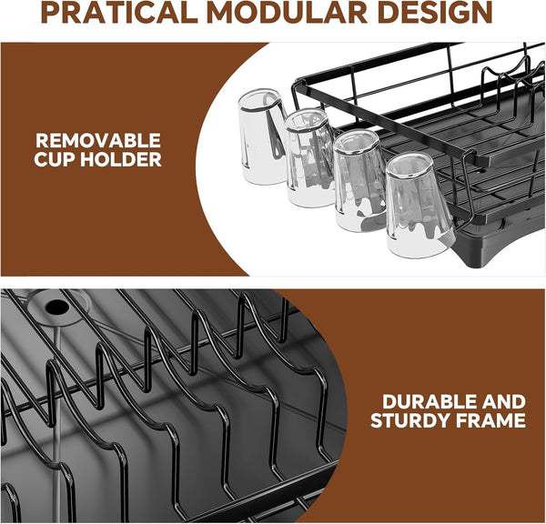Stainless Steel Dish Rack with Cutlery Holder and Cup Holders for Kitchen Counter