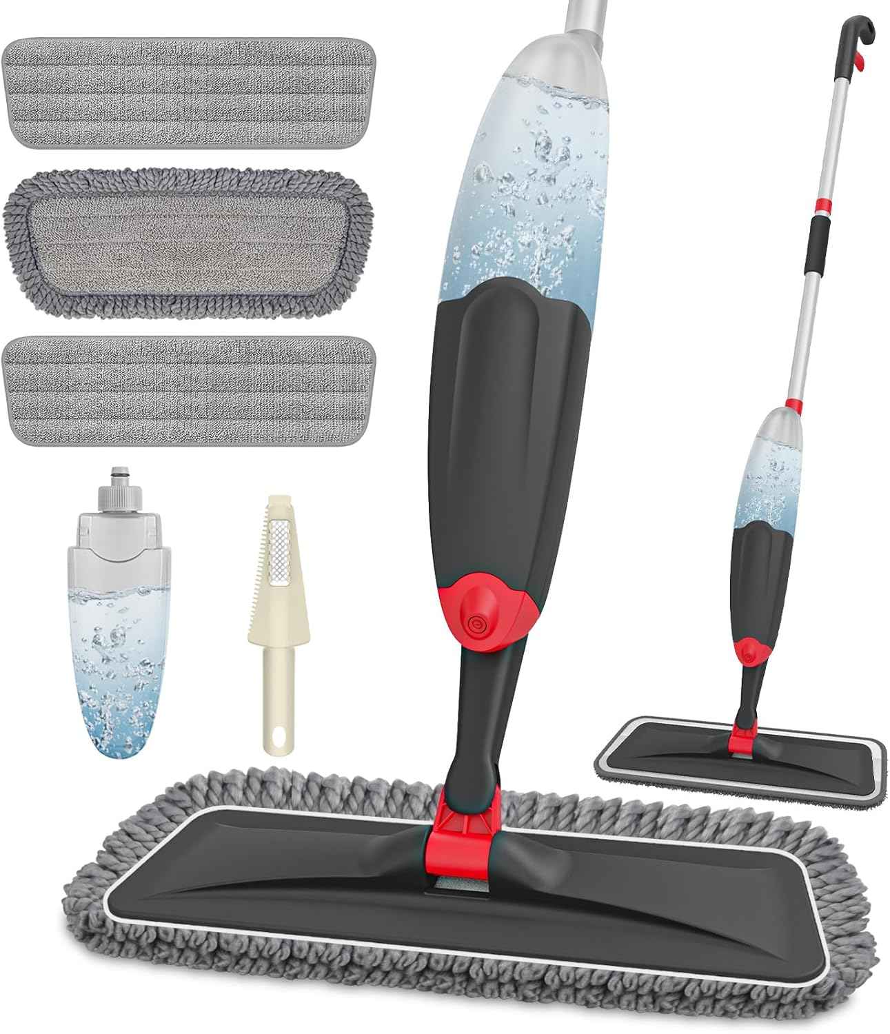 HOMTOYOU Spray Mops for Floor Cleaning: Wet Mop for Hardwood Tile Wood Laminate Vinyl - 3 Washable Microfiber Pads for Swiffer Powermop - Absorbs Pet Hair Dust