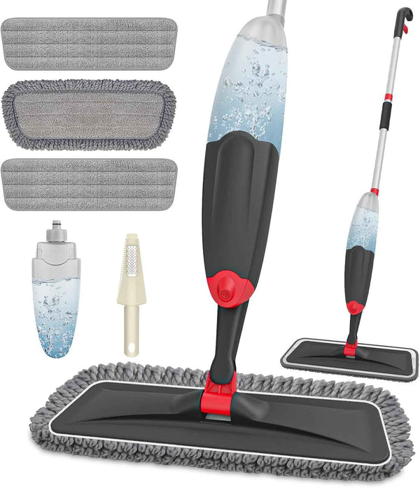 HOMTOYOU Spray Mops for Floor Cleaning: Wet Mop for Hardwood Tile Wood Laminate Vinyl - 3 Washable Microfiber Pads for Swiffer Powermop - Absorbs Pet Hair Dust