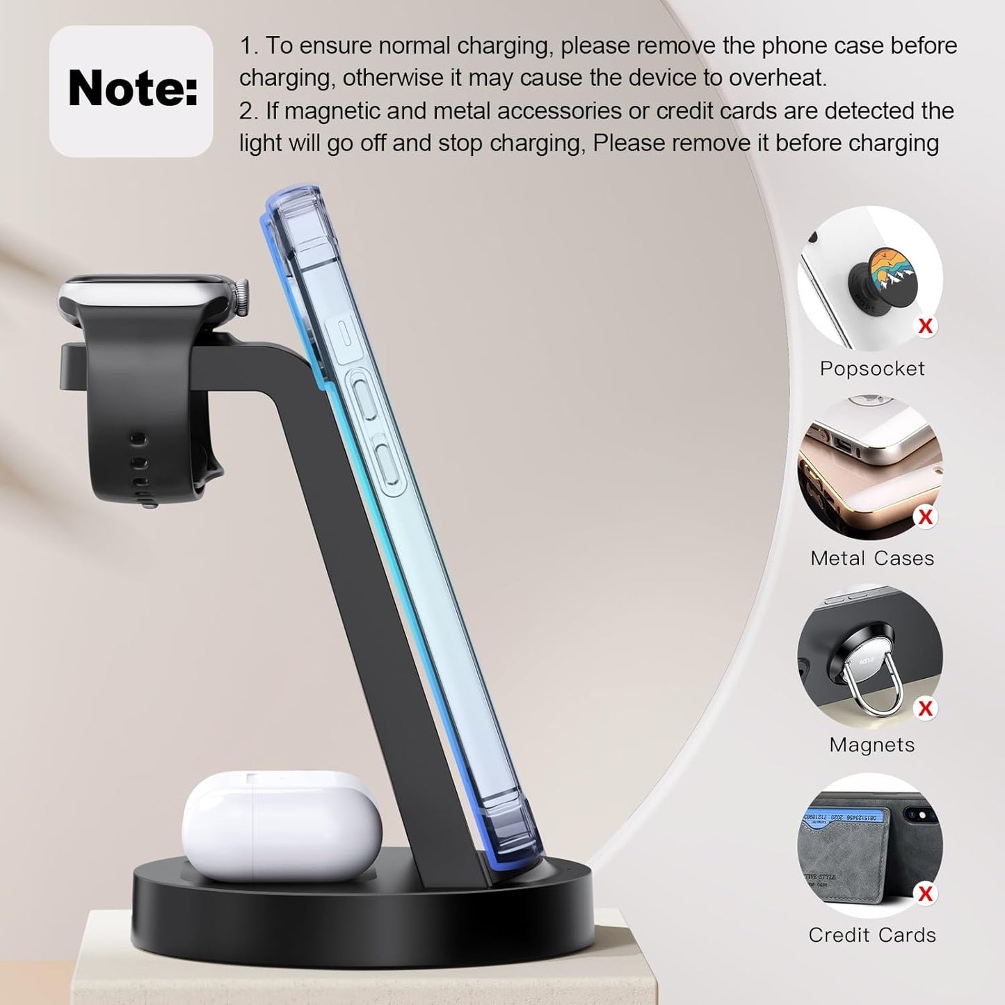 3 in 1 Charging Station for iPhone, Wireless Charger for iPhone 17 16e 16 15 14 13 12 11 X Pro Max & Apple Watch - Wireless Charging Station for AirPods 4 3 Pro - Rayz Mart