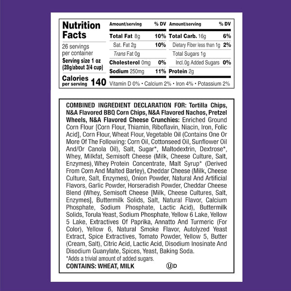 Utz Party Mix snack mix includes corn tortillas, pretzels, and cheese curls, 1.62 pounds, resealable container