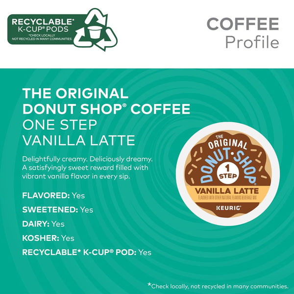 Original Donut Shop Vanilla One-Step Latte K-Cup Pods, 60 Count, Flavored Coffee