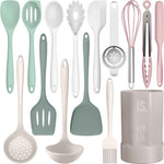 Silicone Cooking Utensils Set - 446°F Heat Resistant Kitchen Utensils,Turner Tongs,Spatula,Spoon,Brush,Whisk,Kitchen Utensil Gadgets Tools Set for Nonstick Cookware,Dishwasher Safe (BPA Free)