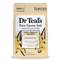 dr teals epsom salt magnesium soak, limited edition cozy vanilla season, 3lbs, relax, unwind, spa, self-care